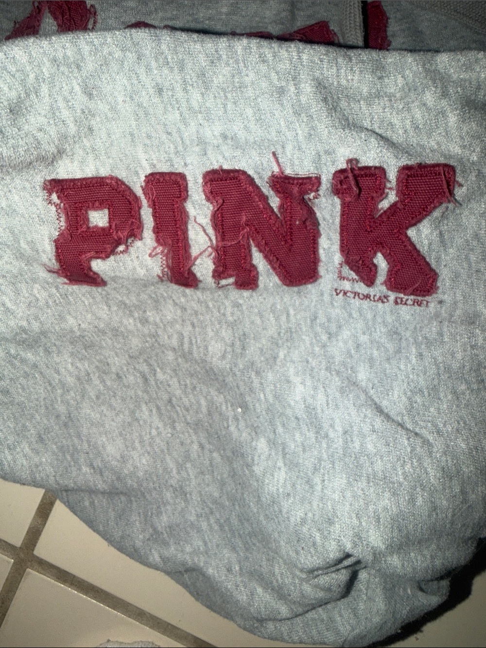 PINK Victoria's Secret Gray Hoodie & Boot‑Cut Sweatpants with Maroon Logo - Picture 3 of 7